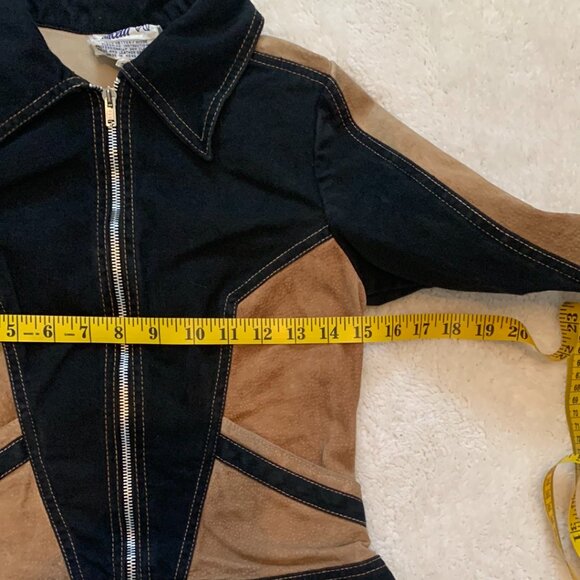 VTG 1970s Roncelli 2-Tone Black Tan Bell Bottom 2 Piece Disco Suit Sz 7/8 XS - Picture 14 of 15